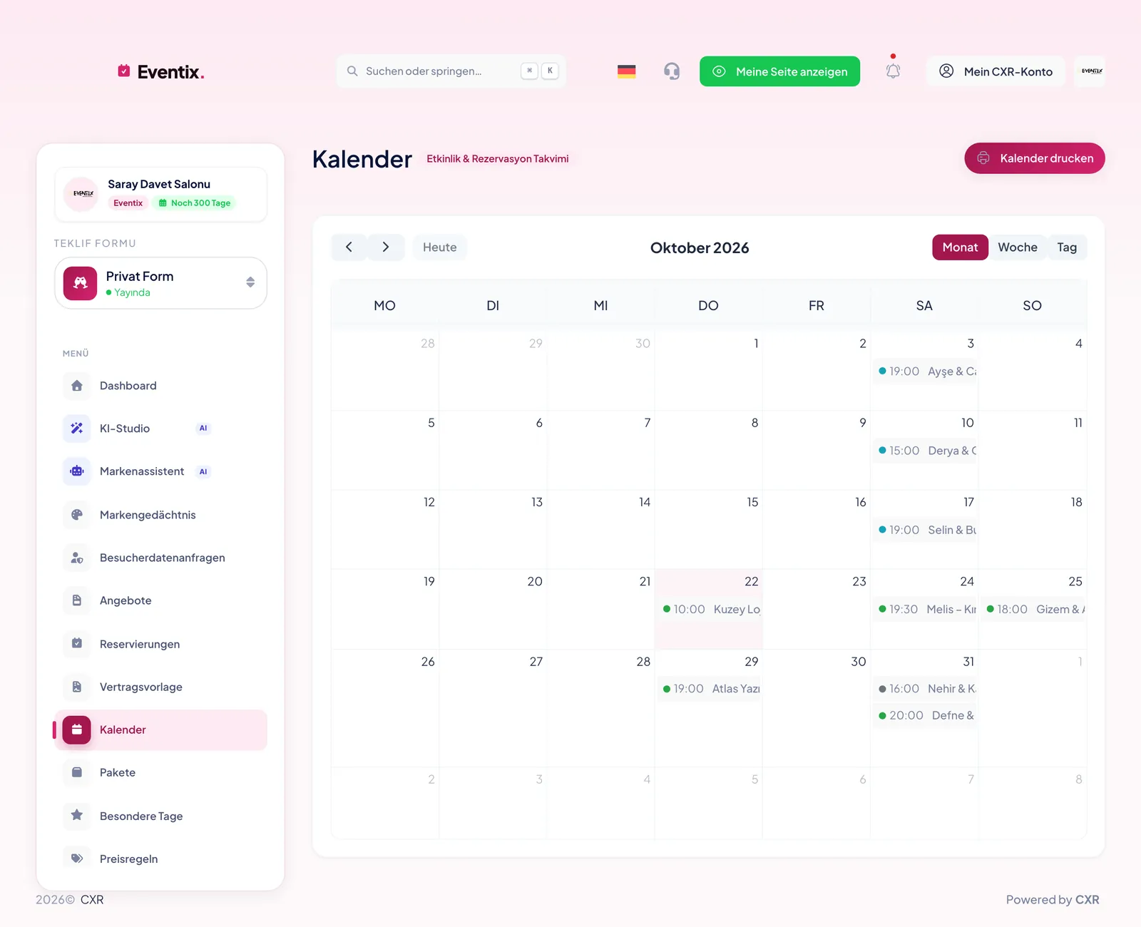Eventix: Monatskalender mit Reservierungen