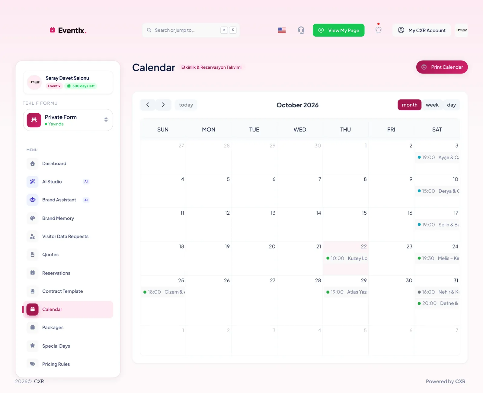 Eventix: monthly event calendar with reservations