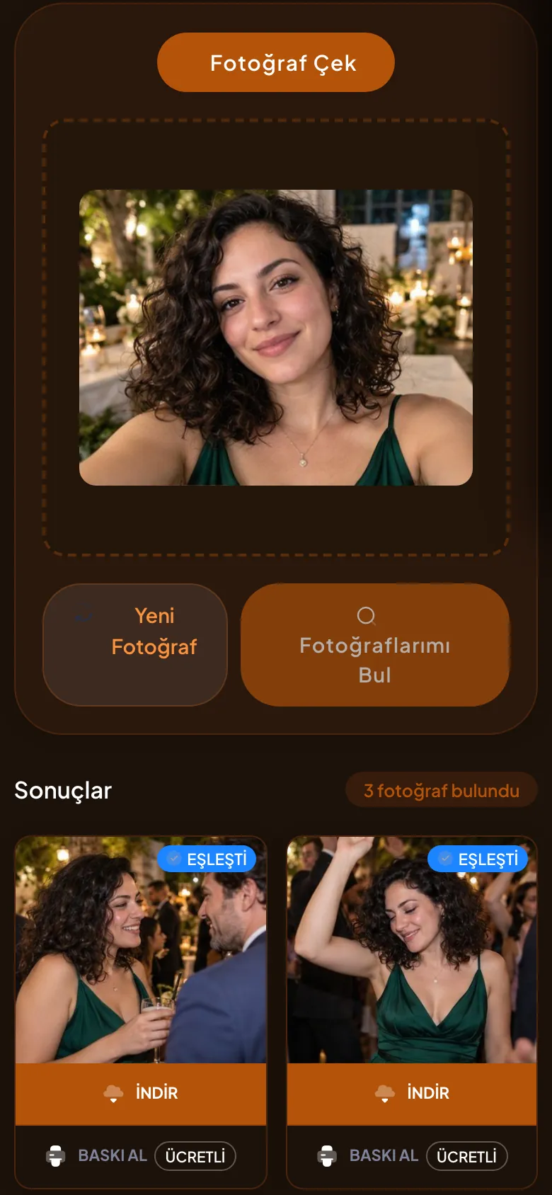 Momento: misafirin selfie ile yer aldığı fotoğrafları bulduğu sonuç ekranı